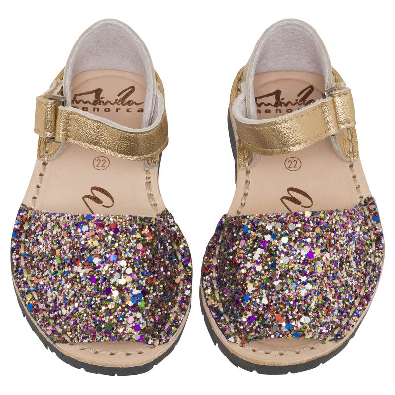 Avarcas Australia Multi Gold Glitter Frailera Menorcan Sandals