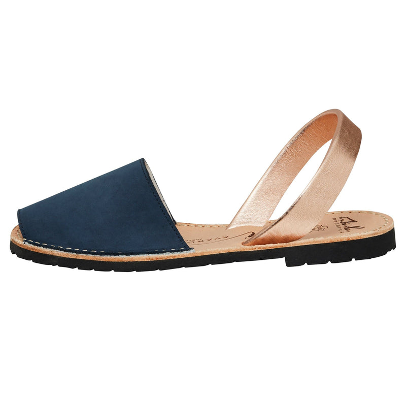 Avarcas Australia Navy Nubuck & Rose Gold Metallic Menorcan Sandals