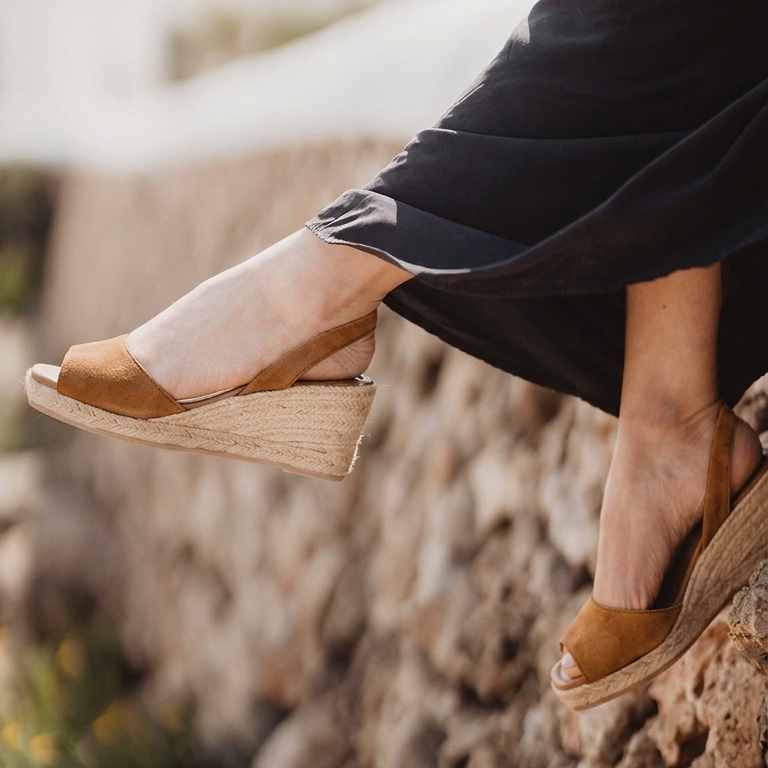 Peep Toe Espadrille Wedge Tan
