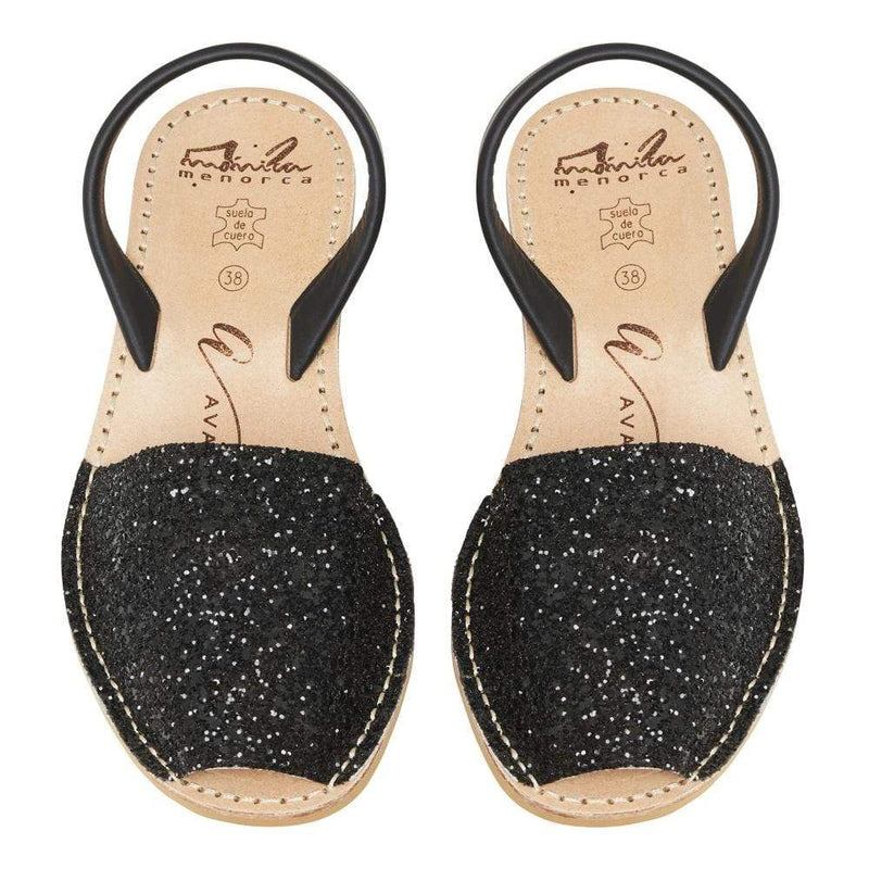 Avarcas Australia Black Glitter Wedge Menorcan Sandals