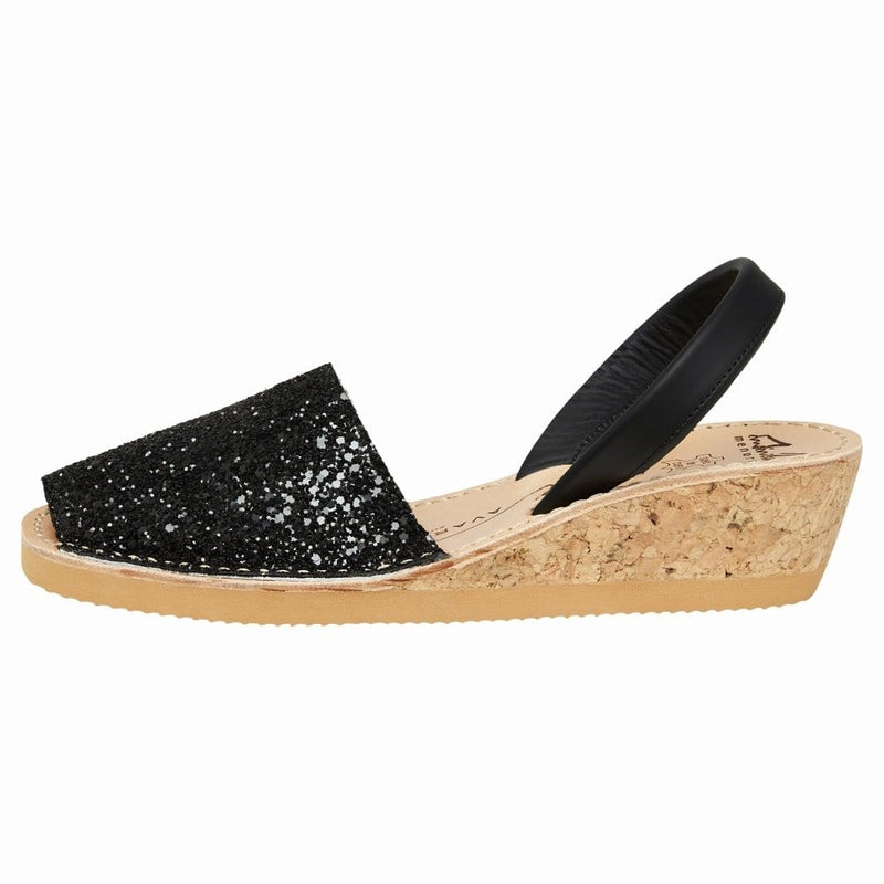 Avarcas Australia Black Glitter Wedge Menorcan Sandals